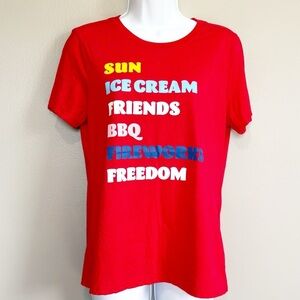 Way To Celebrate Patriotic Womens Red Short Sleeve Tee Size Medium